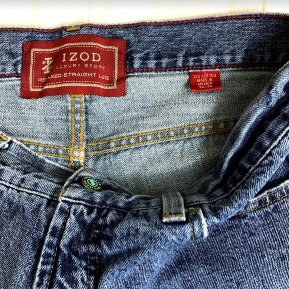 Izod Men's Denim Blue Jeans Relaxed Straight - Picture 6 of 11